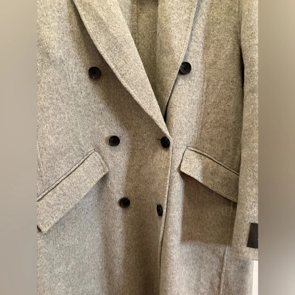 Simons Recycled Wool Blend Gray Double-Breasted Long Overcoat L/XL - Picture 6 of 14